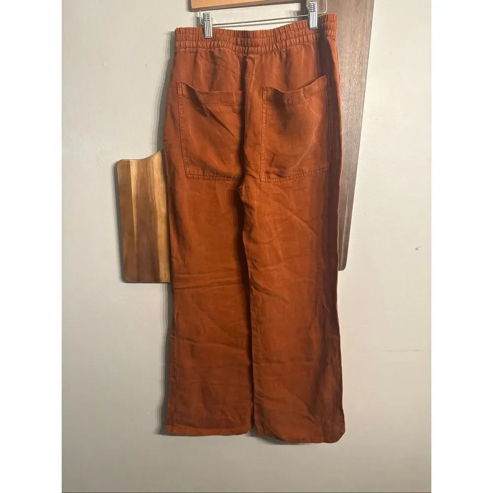 Zara Terracotta Linen Blend Pull-On‎ Relaxed Wide Leg Trouser Pants Size Small